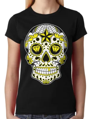 Dia De Los Muertos Sugar Skull Junior Ladies T-shirt