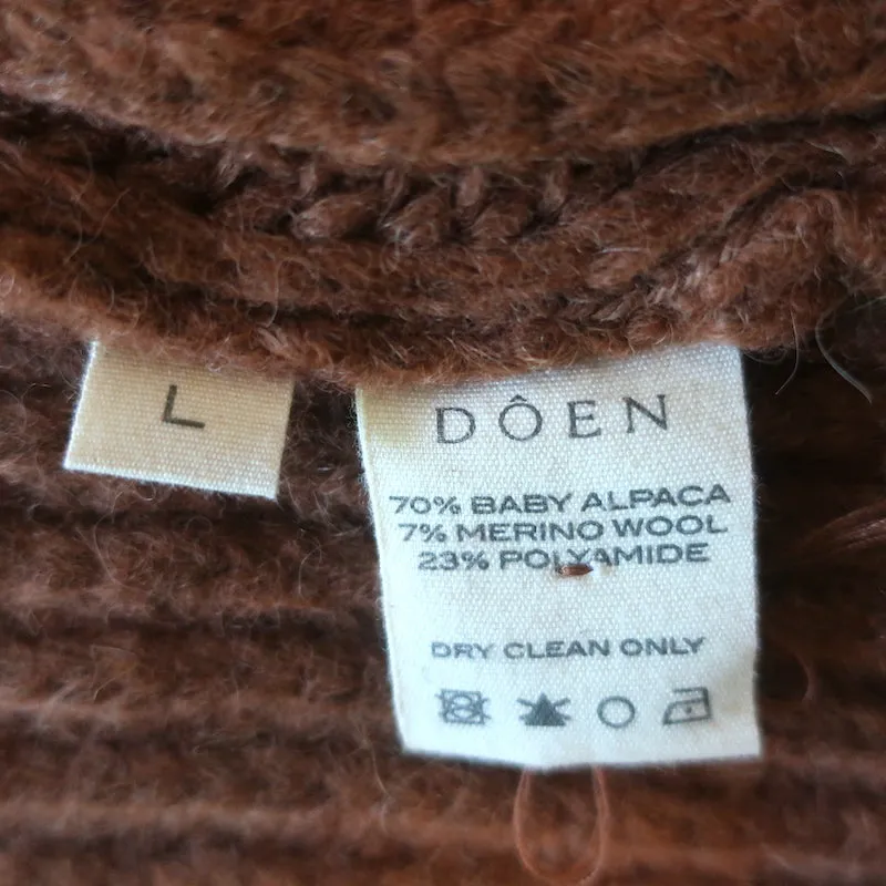 Doen Oversize Cardigan Adelia Rust Brown Ribbed Alpaca-Blend Size Large