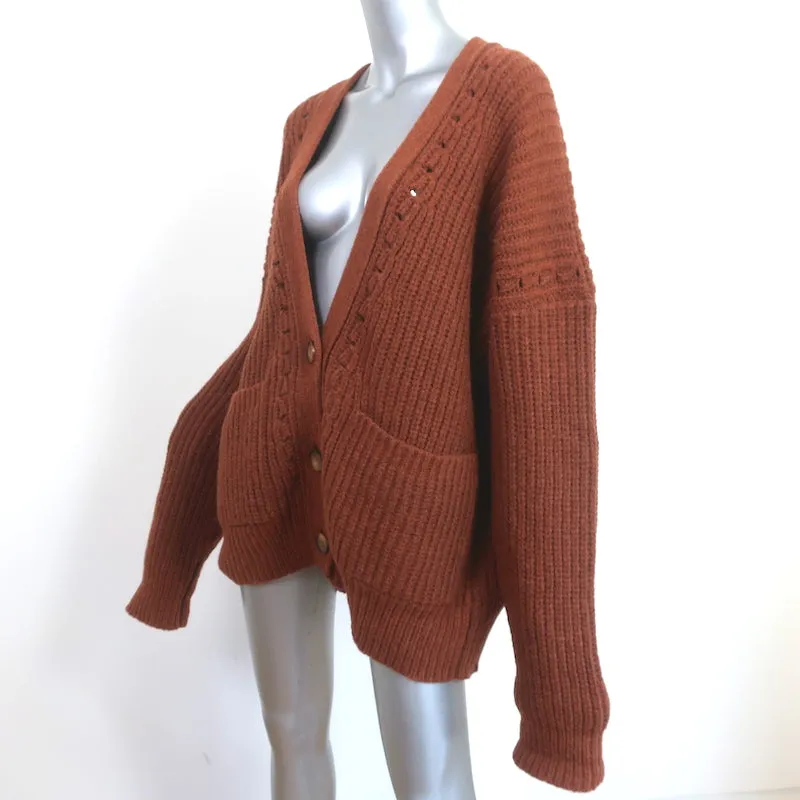 Doen Oversize Cardigan Adelia Rust Brown Ribbed Alpaca-Blend Size Large