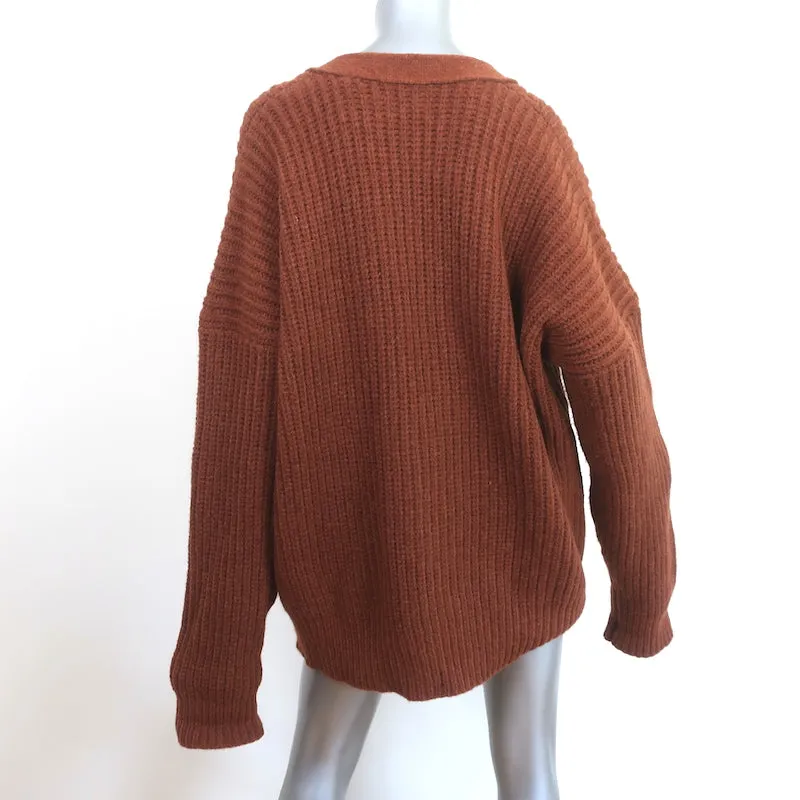 Doen Oversize Cardigan Adelia Rust Brown Ribbed Alpaca-Blend Size Large
