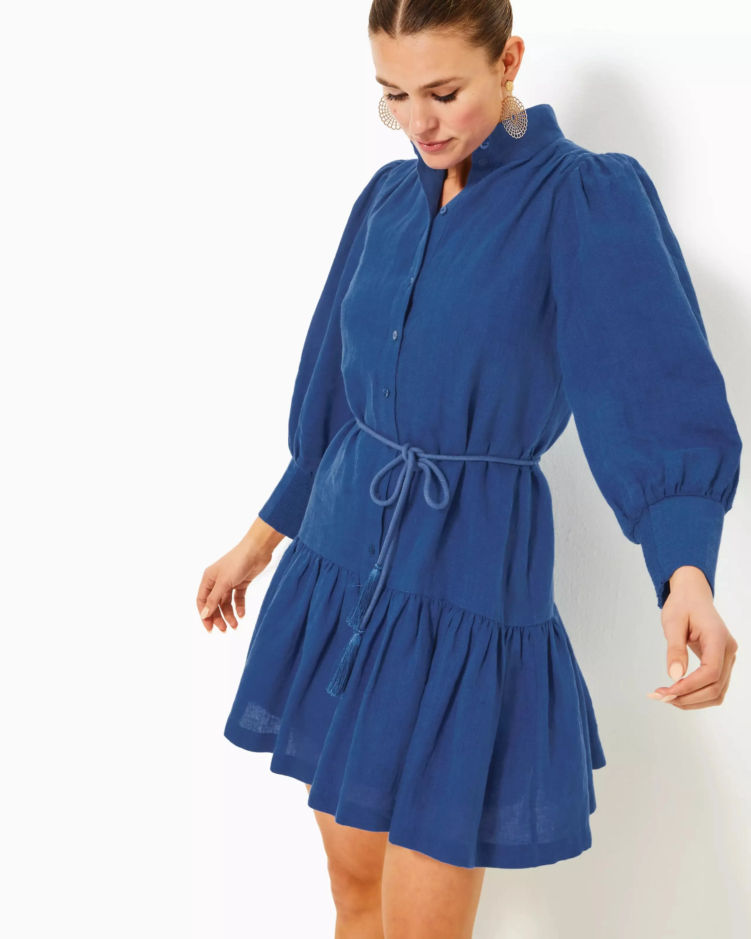 Drena Linen Dress (Blue Med)