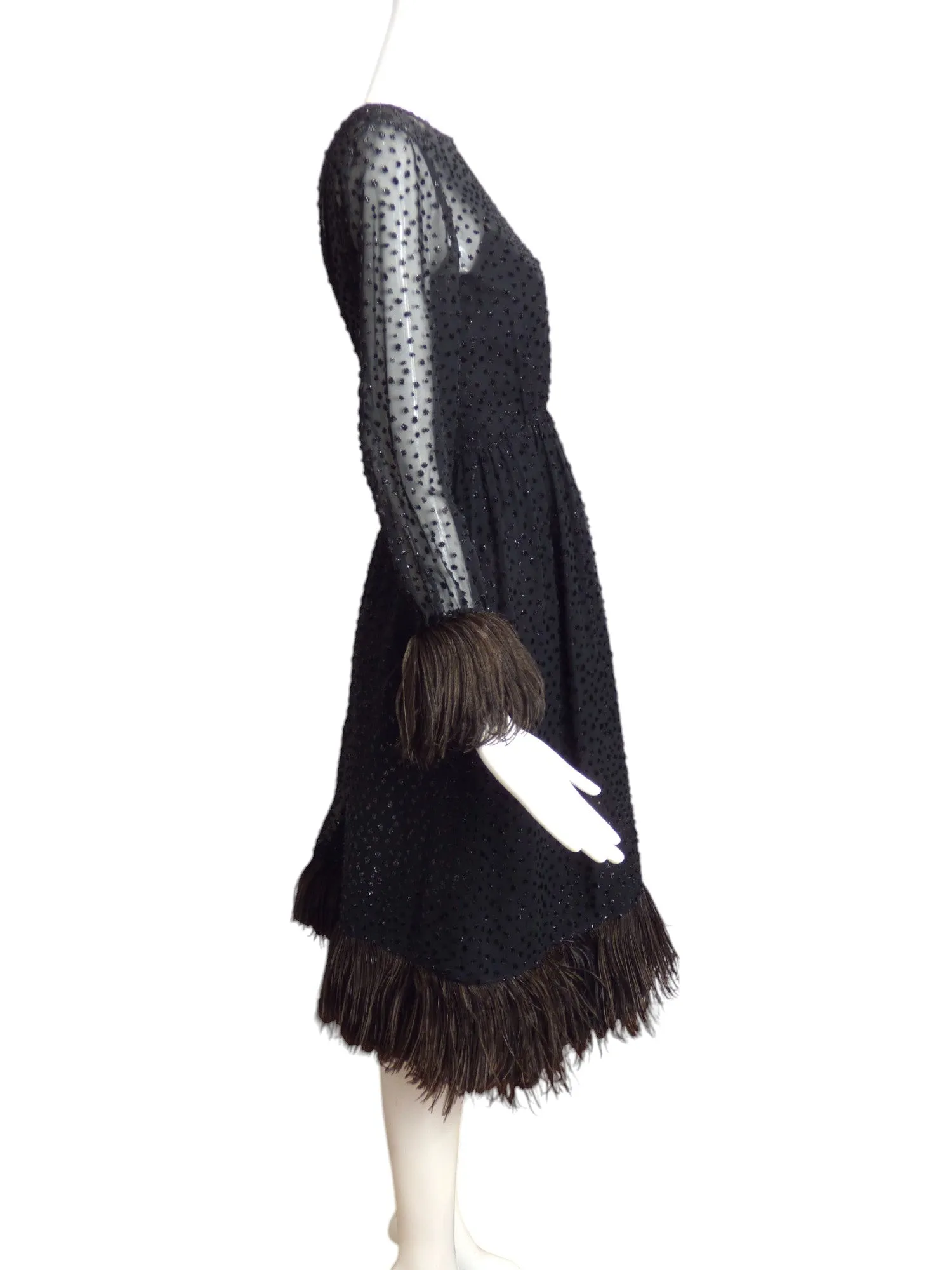 ELIZABETH ARDEN- 1960s Black Feather Trim Cocktail Dress, Size 4