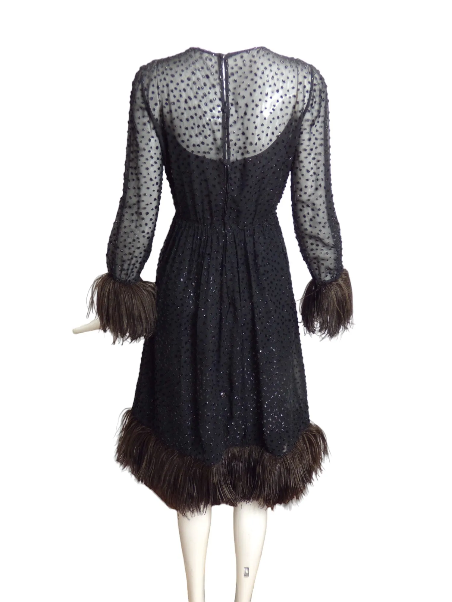 ELIZABETH ARDEN- 1960s Black Feather Trim Cocktail Dress, Size 4
