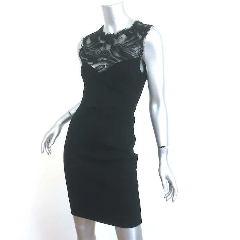 Emilio Pucci Lace-Yoke Sheath Dress Black Stretch Jersey Size 42