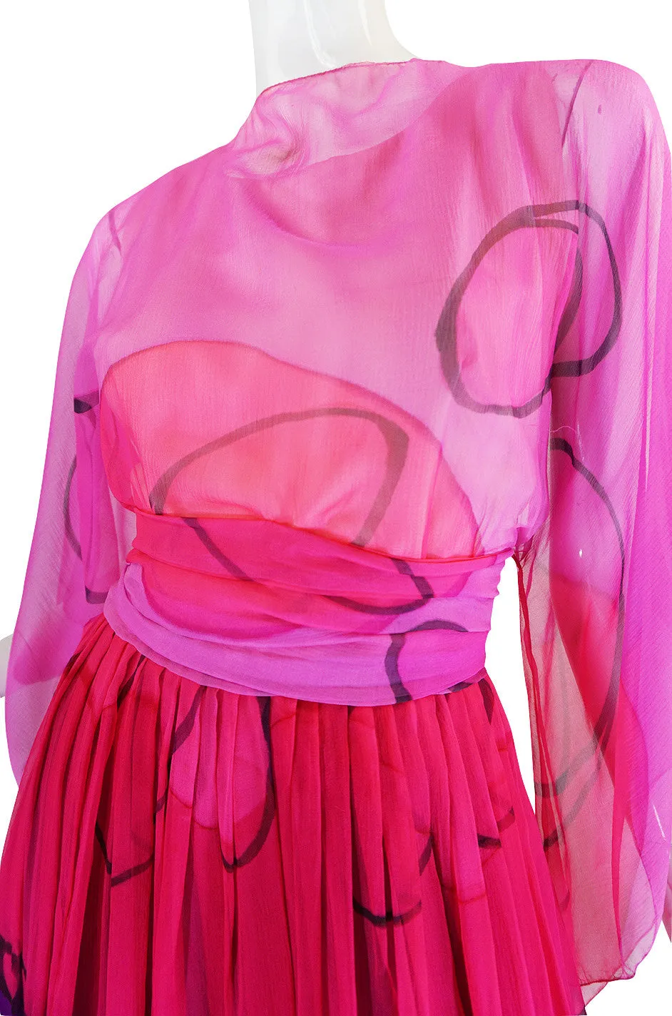 Ethereal and Pretty 1960s SIlk Chiffon Pink Print Dress