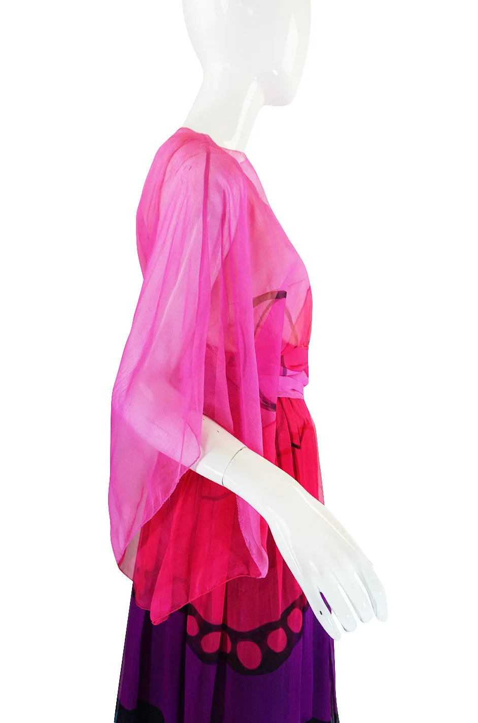 Ethereal and Pretty 1960s SIlk Chiffon Pink Print Dress