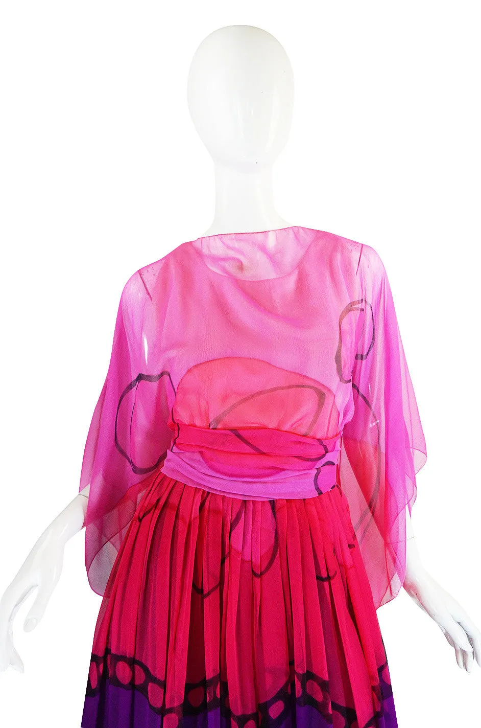 Ethereal and Pretty 1960s SIlk Chiffon Pink Print Dress