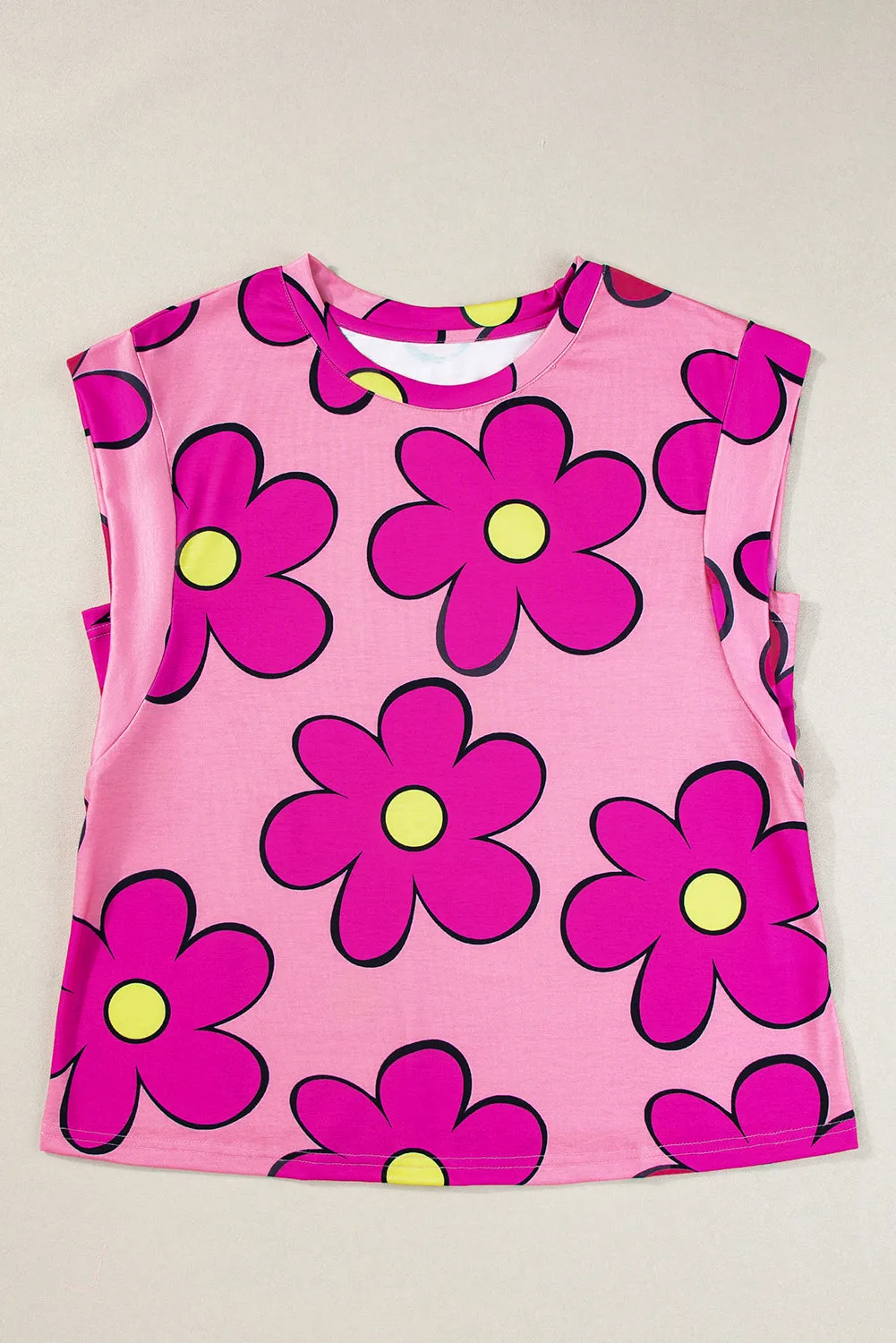 Flower Cap Sleeve T Shirt