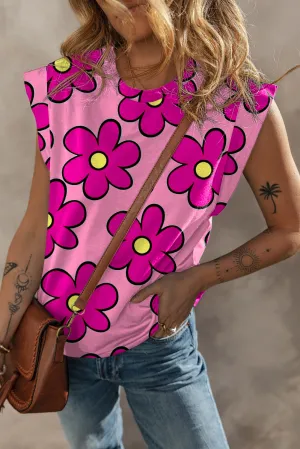 Flower Cap Sleeve T Shirt