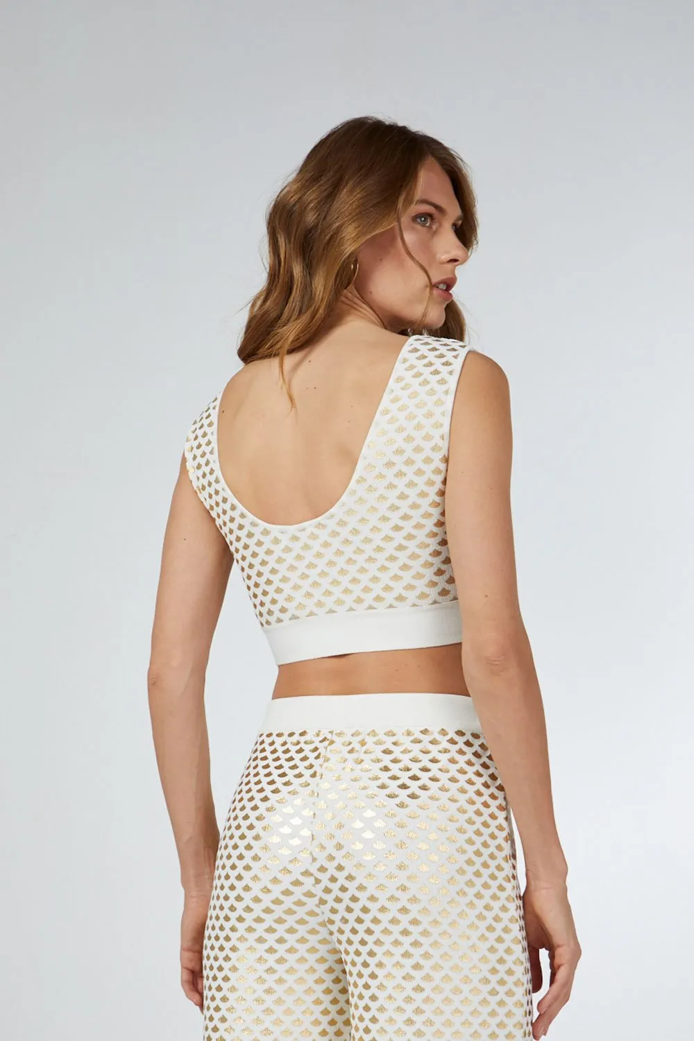 FOIL PRINTED CROP TOP WHITE-GOLD