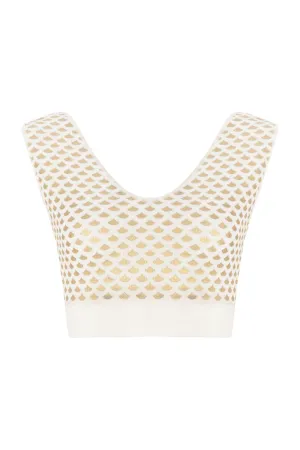 FOIL PRINTED CROP TOP WHITE-GOLD