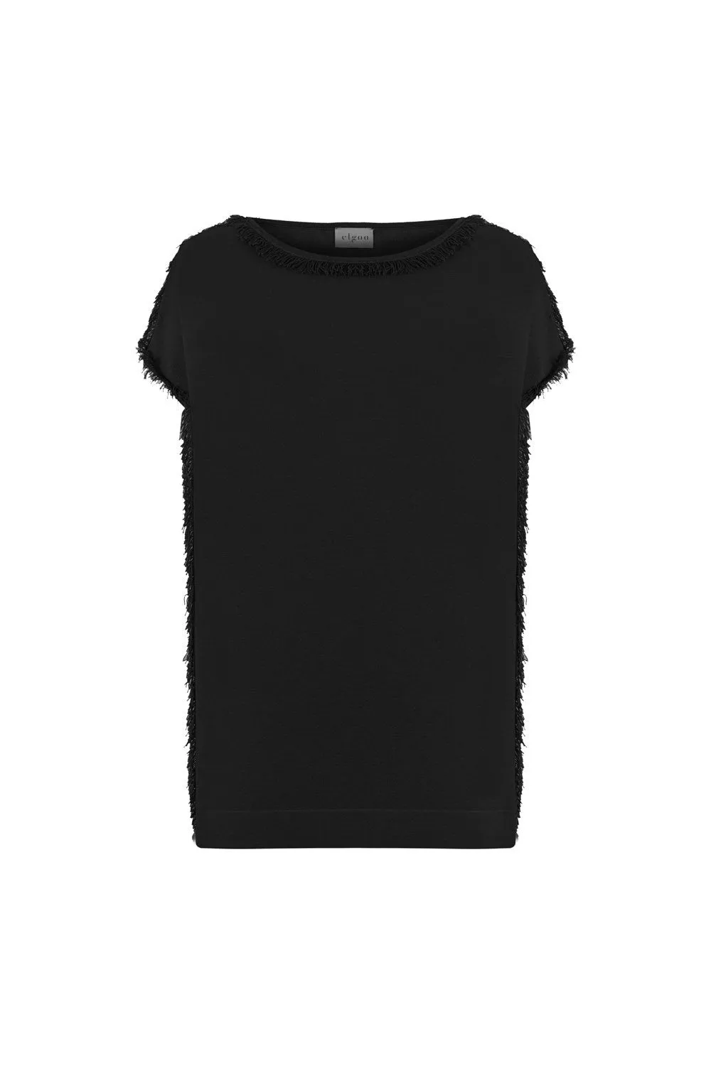 FRINGED BOAT NECK KNITWEAR TOP BLACK