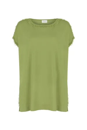 FRINGED BOAT NECK KNITWEAR TOP GREEN