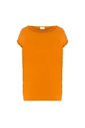 FRINGED BOAT NECK KNITWEAR TOP ORANGE
