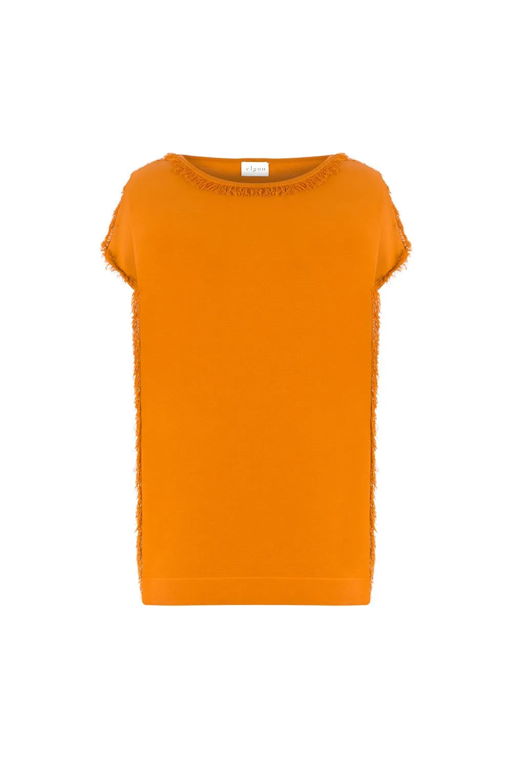 FRINGED BOAT NECK KNITWEAR TOP ORANGE