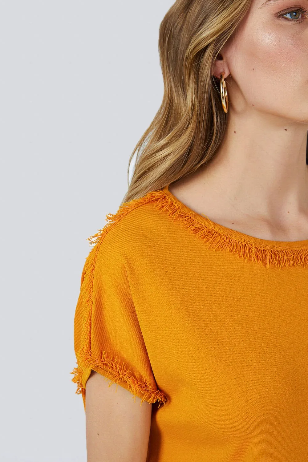 FRINGED BOAT NECK KNITWEAR TOP ORANGE