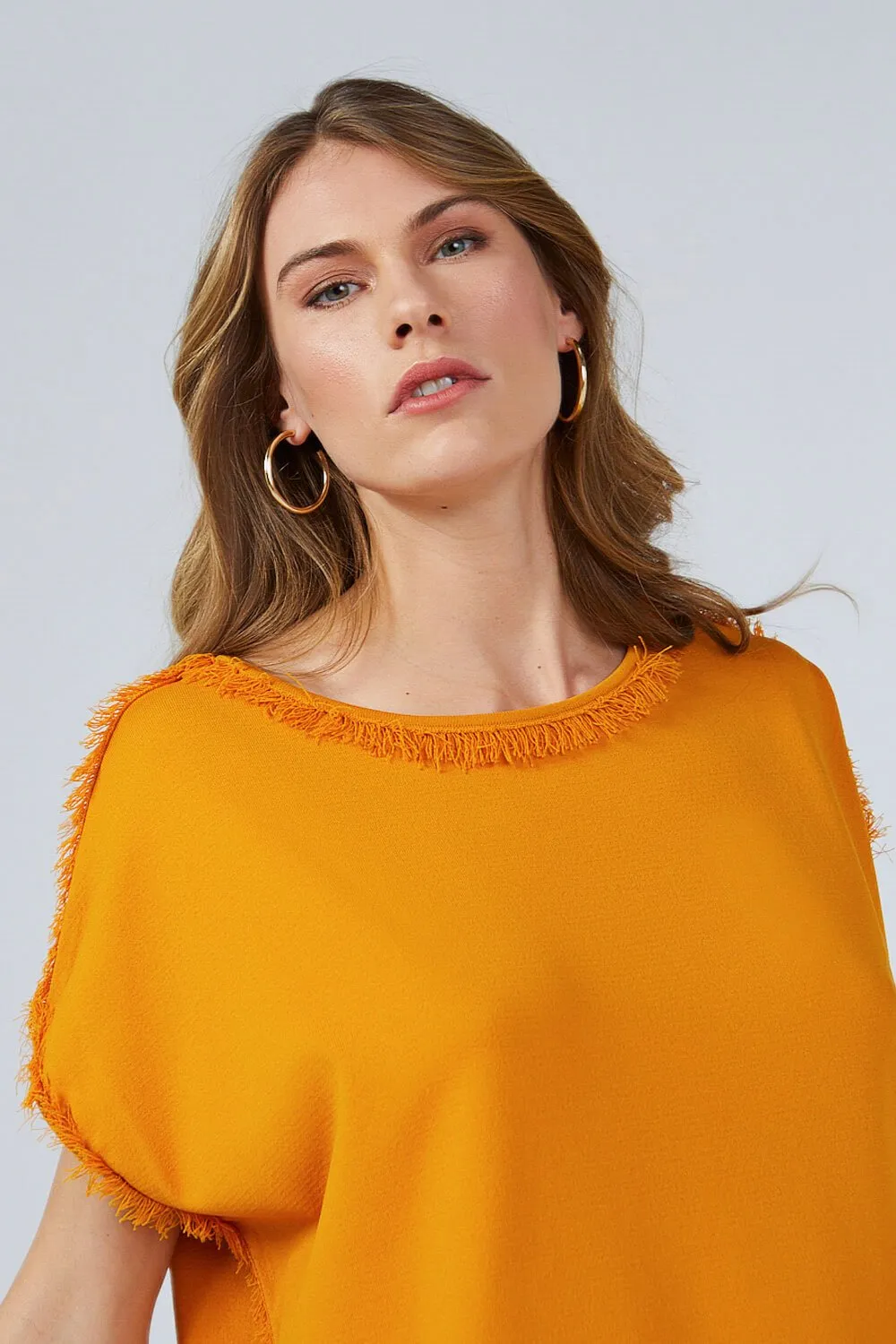 FRINGED BOAT NECK KNITWEAR TOP ORANGE