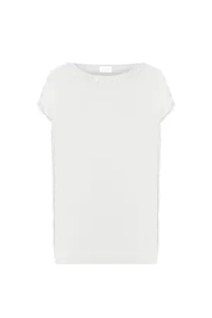FRINGED BOAT NECK KNITWEAR TOP WHITE