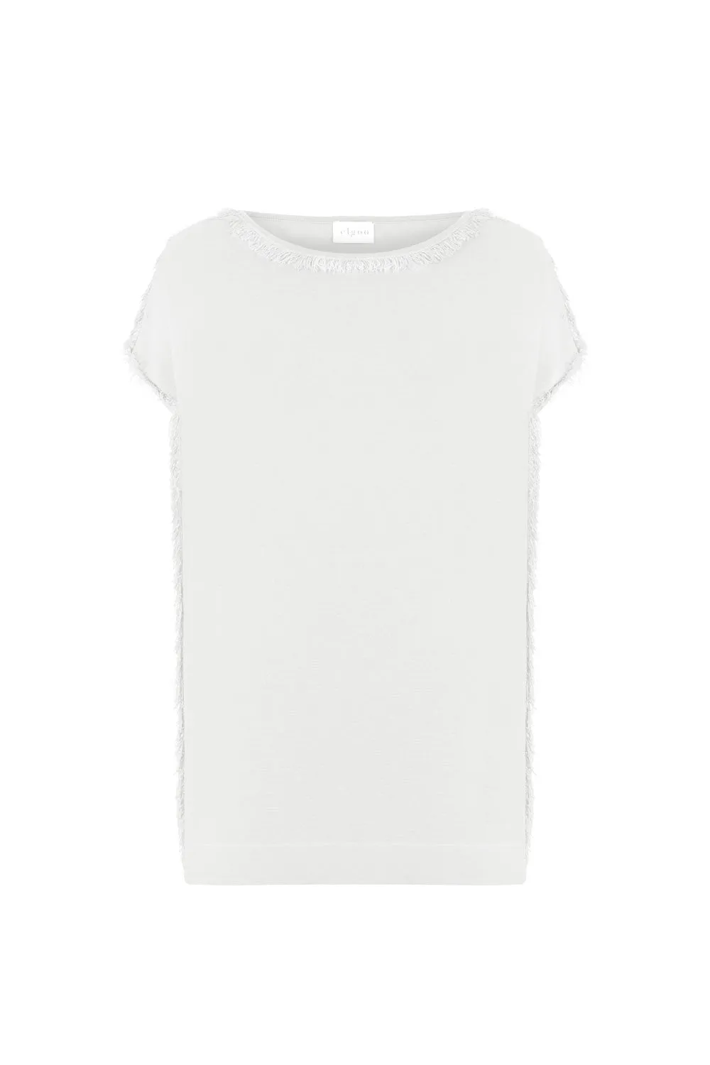 FRINGED BOAT NECK KNITWEAR TOP WHITE
