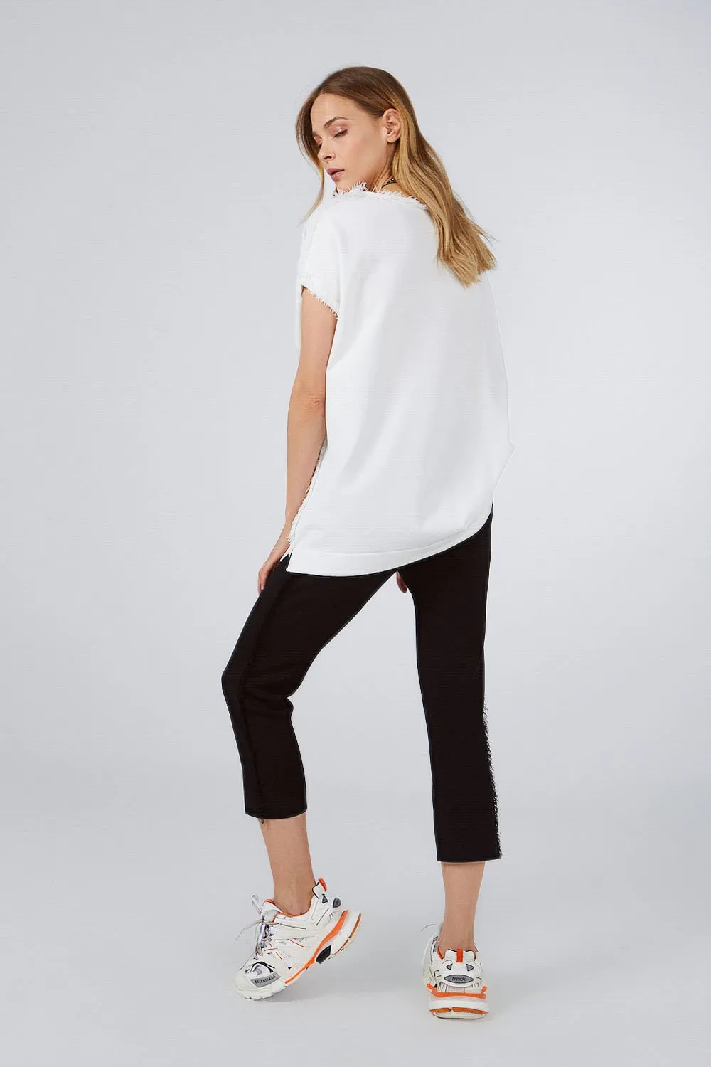 FRINGED KNITWEAR PANTS BLACK