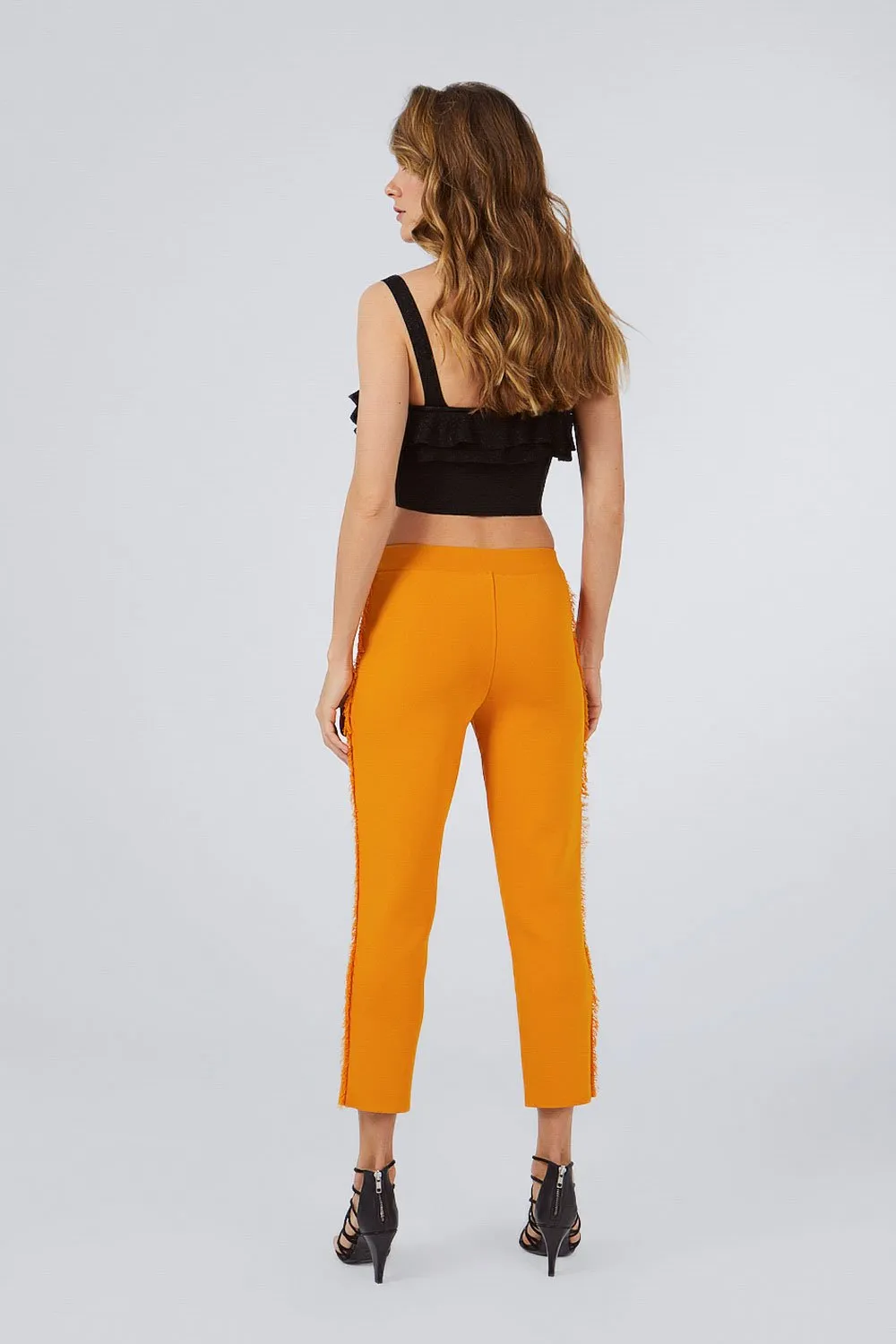 FRINGED KNITWEAR PANTS ORANGE