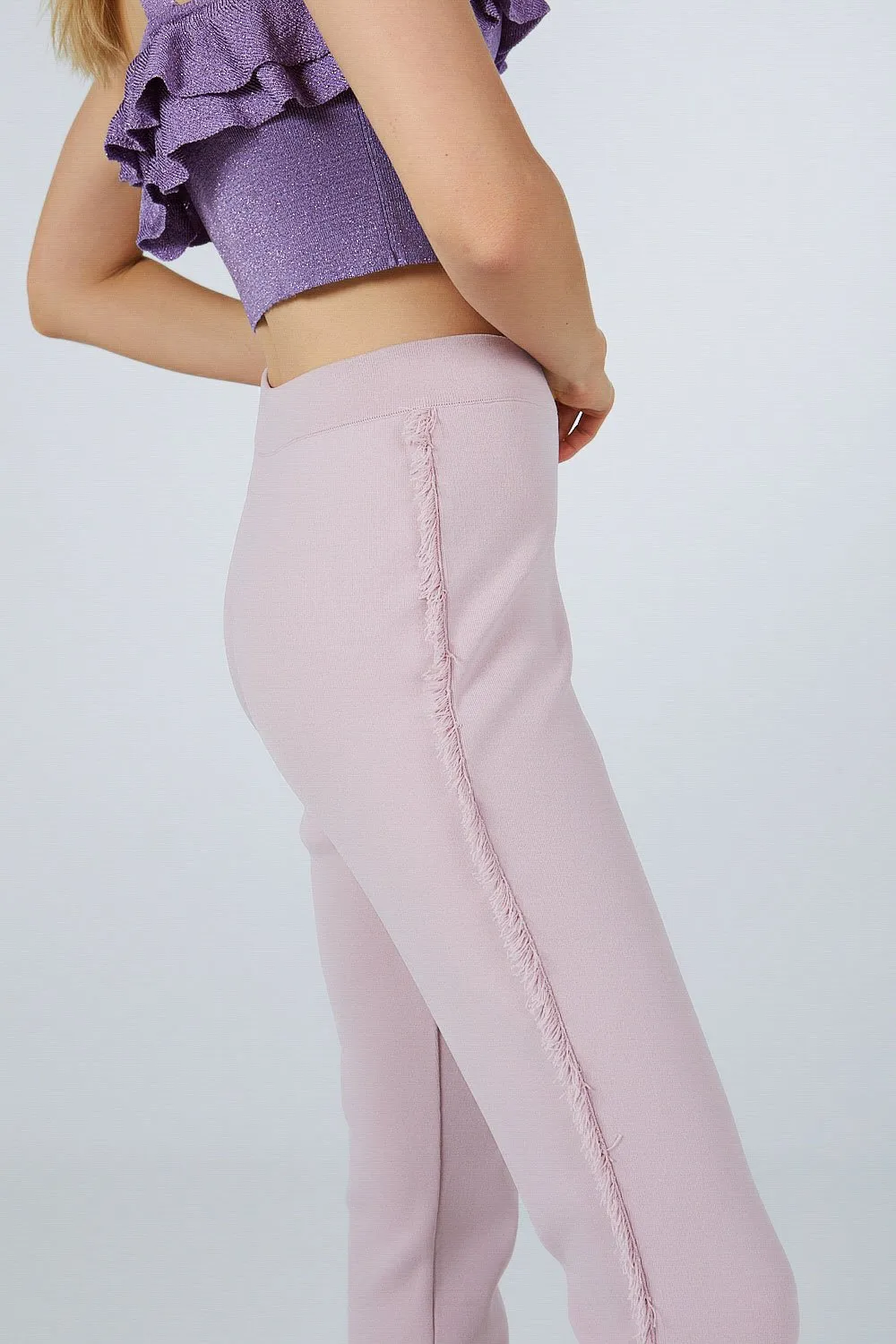 FRINGED KNITWEAR PANTS PINK