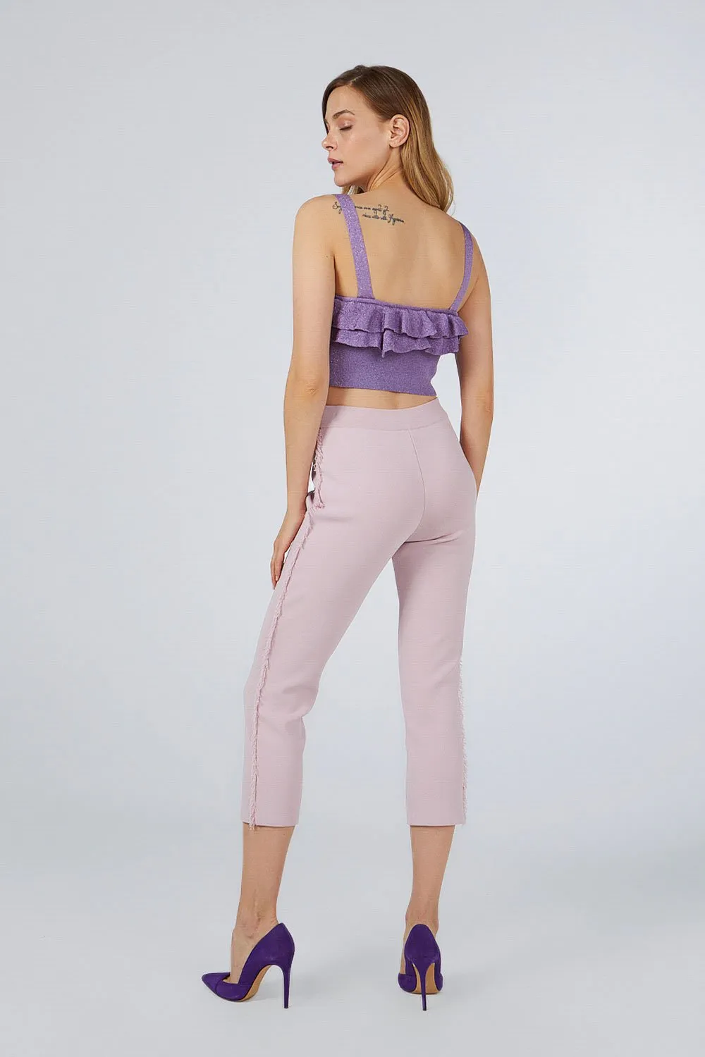 FRINGED KNITWEAR PANTS PINK