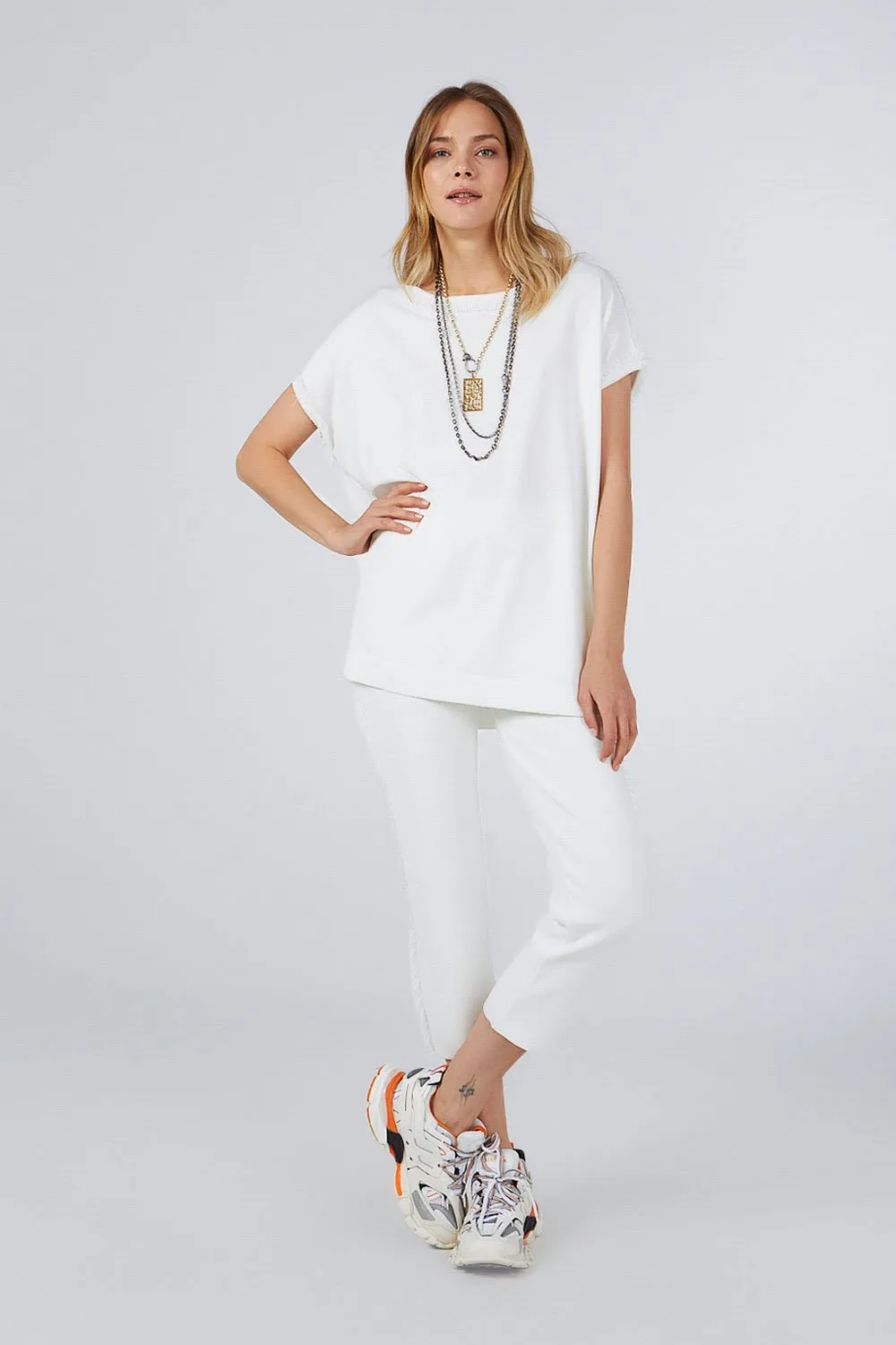 FRINGED KNITWEAR PANTS WHITE