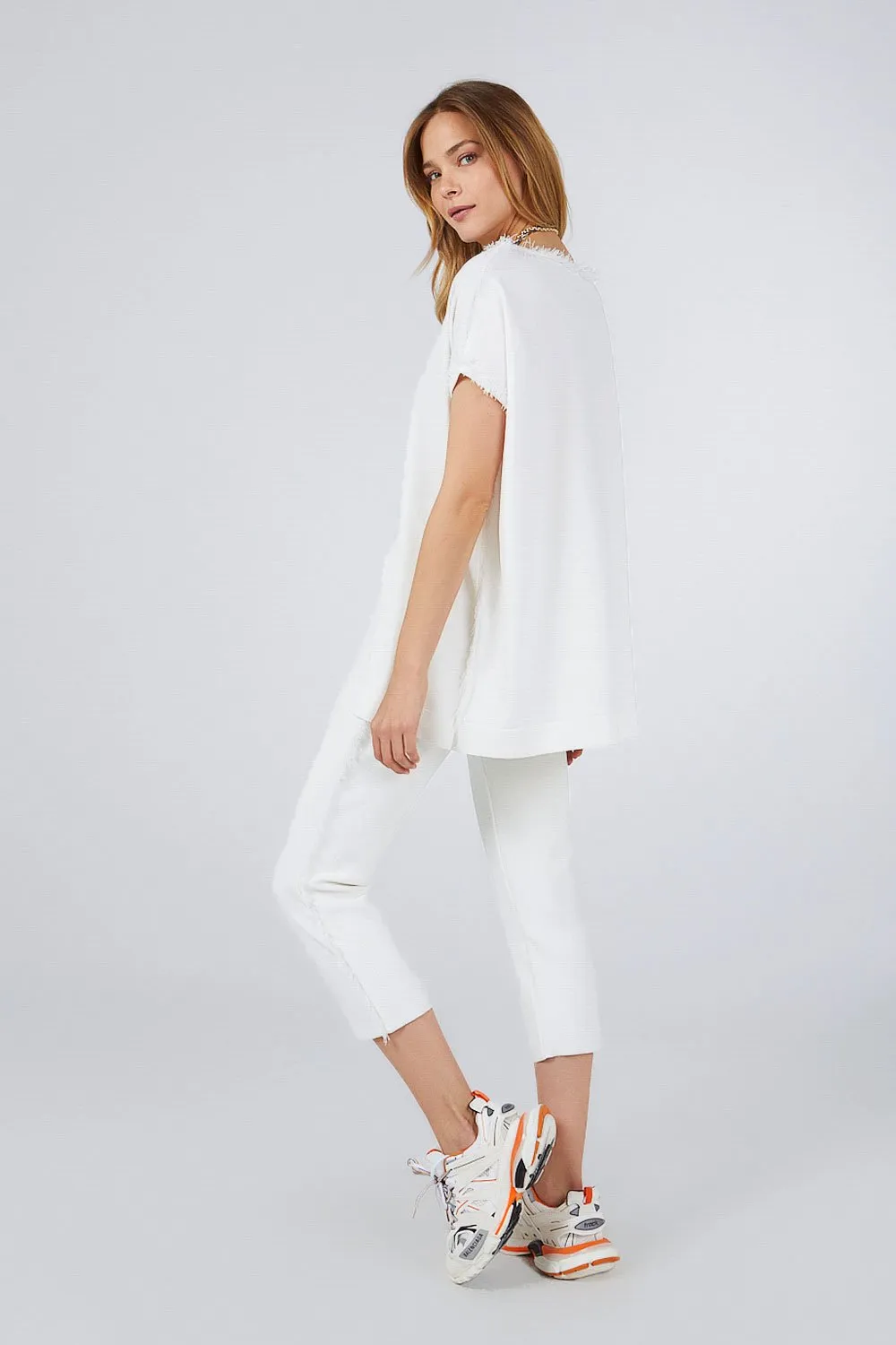 FRINGED KNITWEAR PANTS WHITE