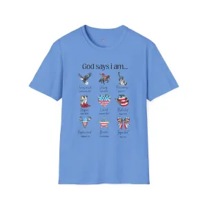 God Say's I Am Tee, 4th of July,  Softstyle T-Shirt