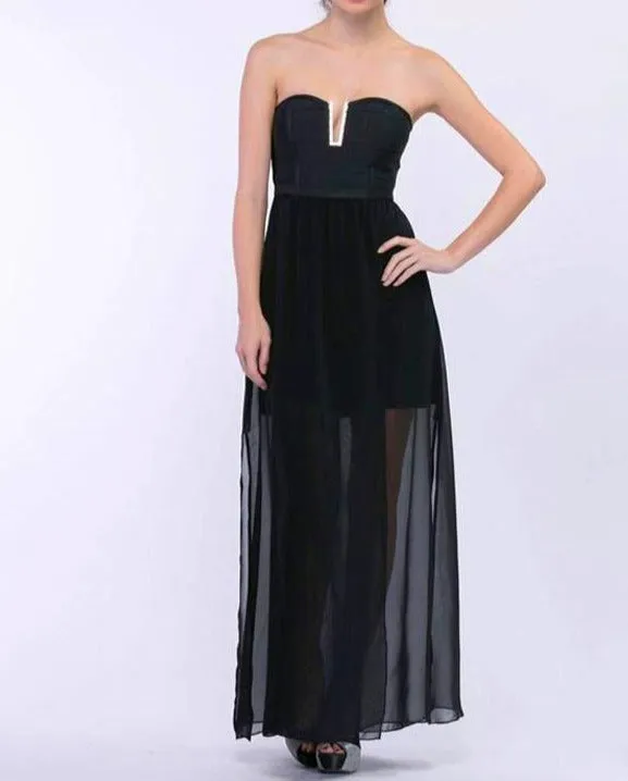 Gold Trim Detail Maxi Dress