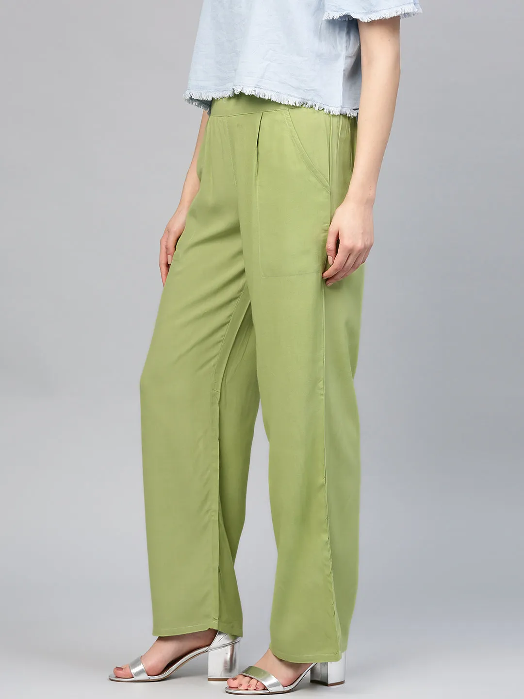 Green Solid Rayon Palazzo