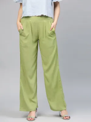 Green Solid Rayon Palazzo
