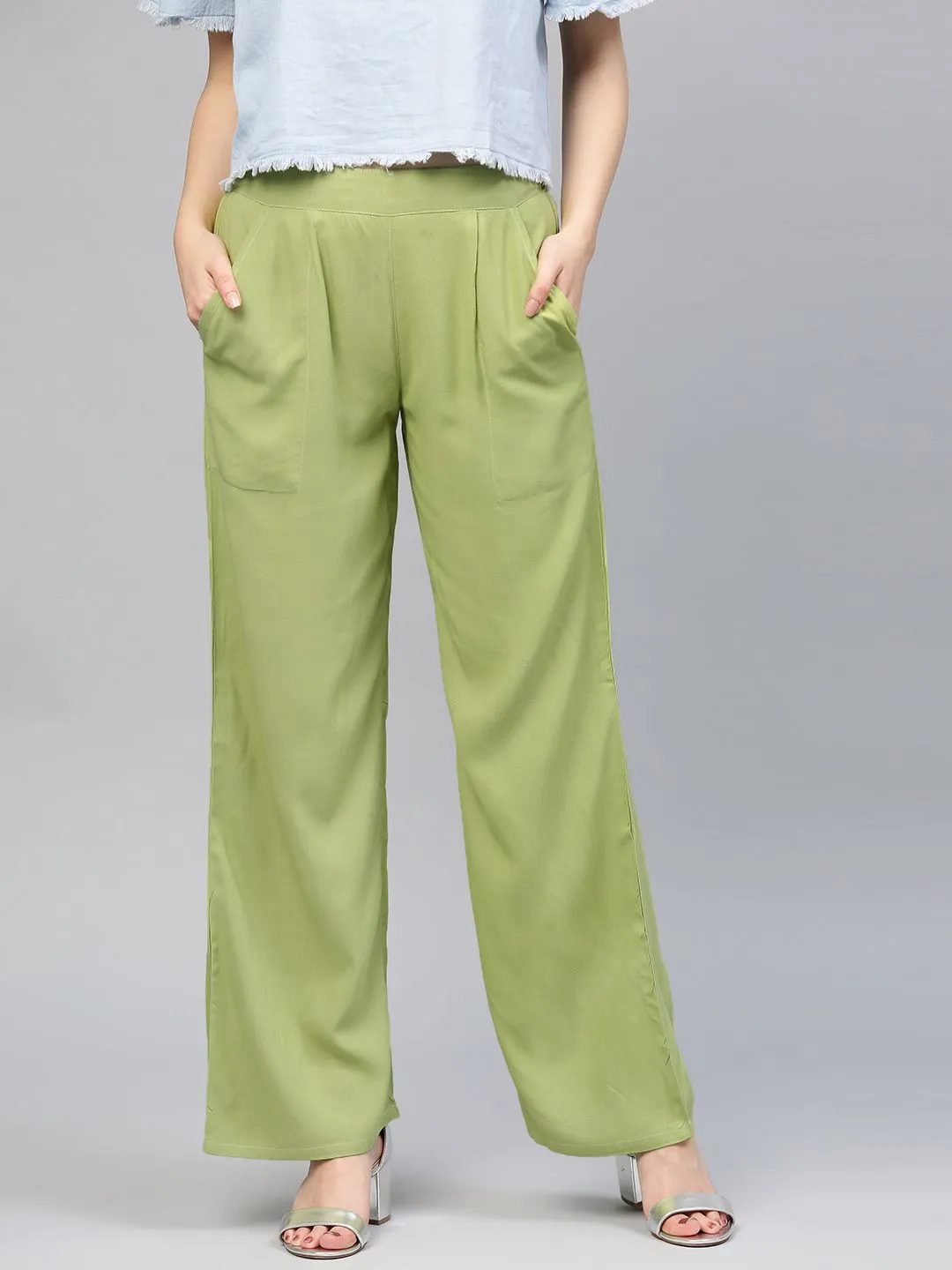 Green Solid Rayon Palazzo