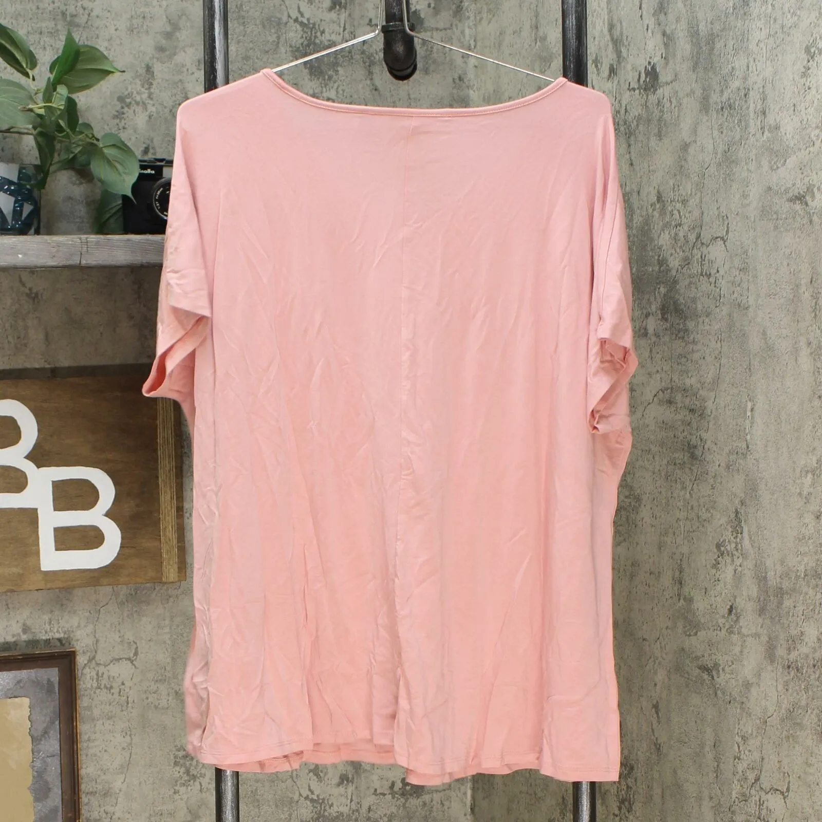 H by Halston Essentials Women's V Neck Knit Extended Shoulder Top Pink Azalea XL