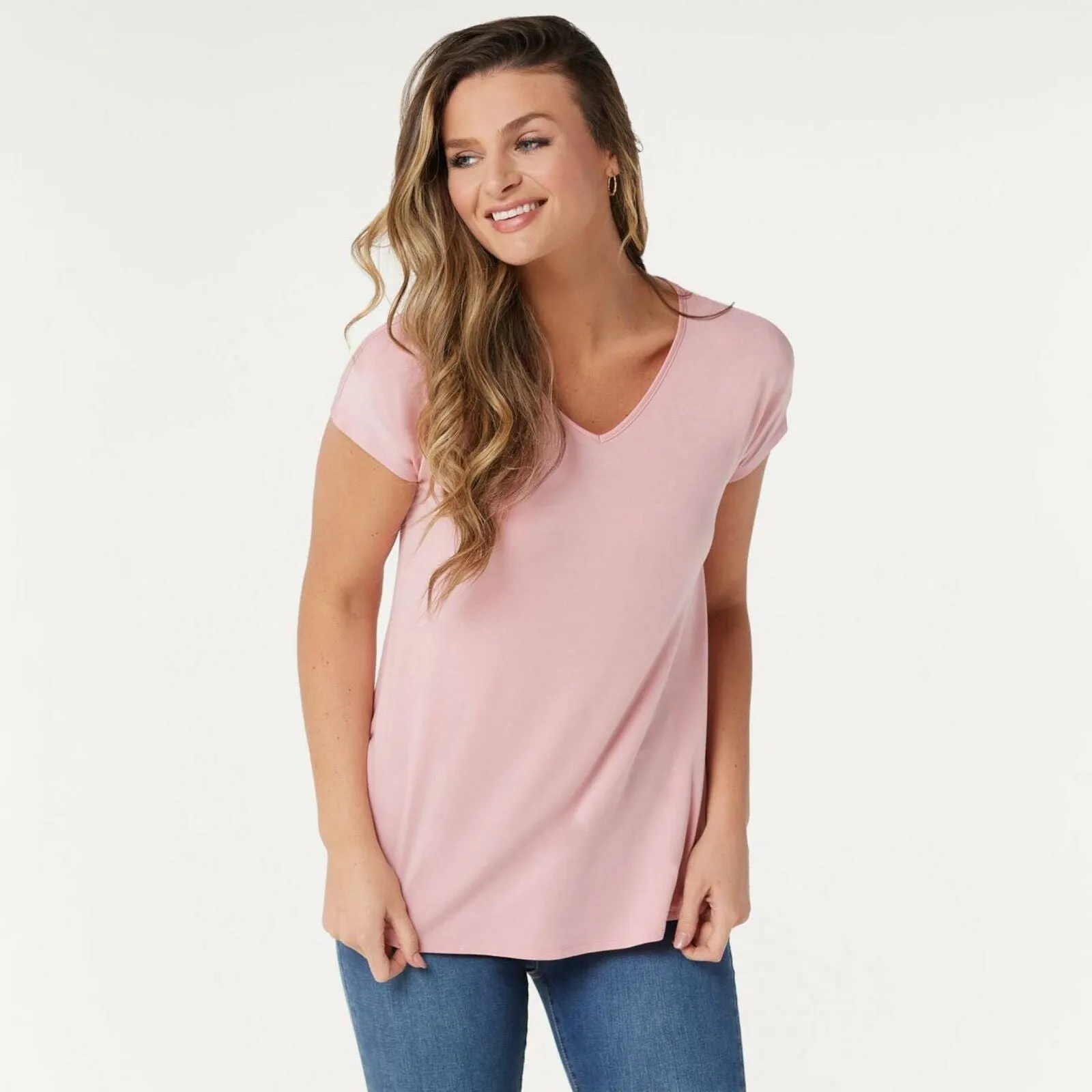H by Halston Essentials Women's V Neck Knit Extended Shoulder Top Pink Azalea XL