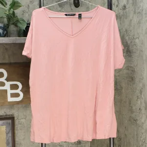 H by Halston Essentials Women's V Neck Knit Extended Shoulder Top Pink Azalea XL