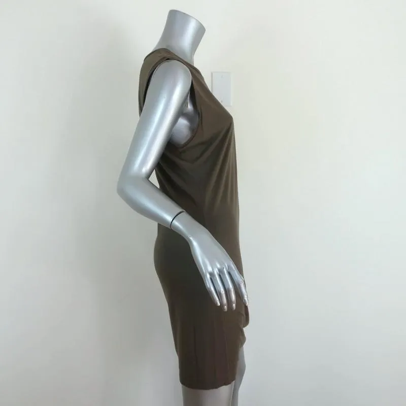 Haute Hippie Side Gathered Dress Olive Modal Jersey Size Large Sleeveless Mini