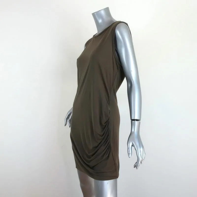 Haute Hippie Side Gathered Dress Olive Modal Jersey Size Large Sleeveless Mini