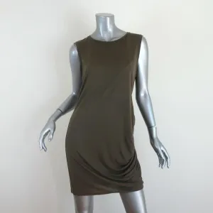 Haute Hippie Side Gathered Dress Olive Modal Jersey Size Large Sleeveless Mini