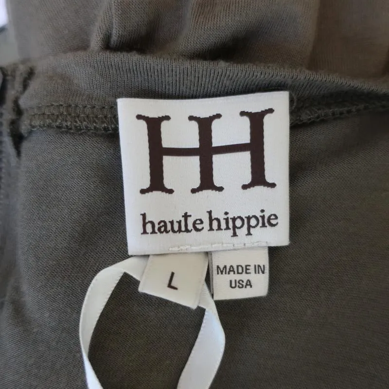 Haute Hippie Side Gathered Dress Olive Modal Jersey Size Large Sleeveless Mini