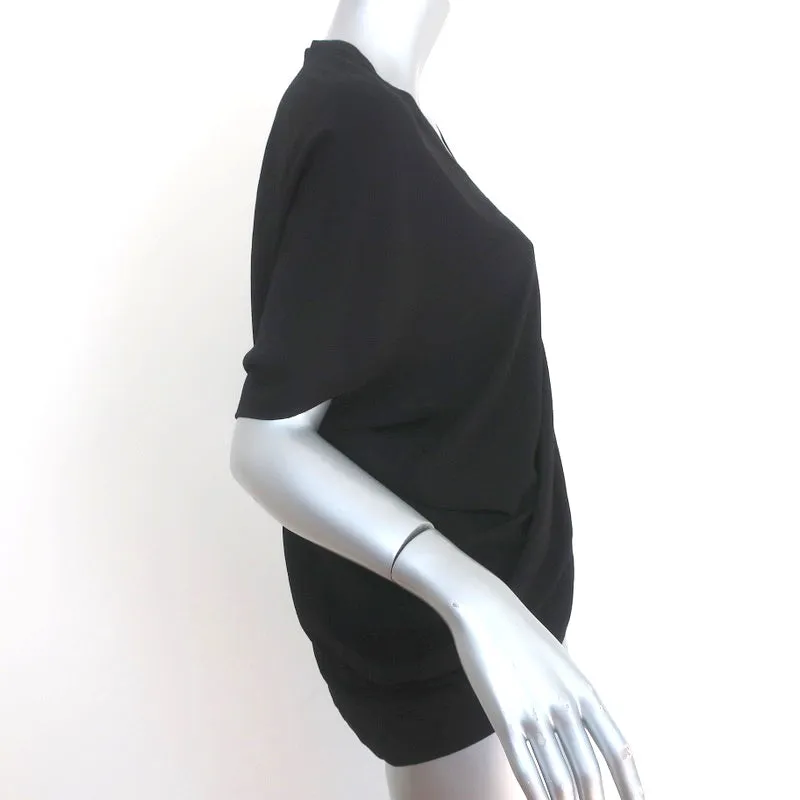 Helmut Lang Button Down Blouse Axio Black Crepe Size Petite Short Sleeve Top