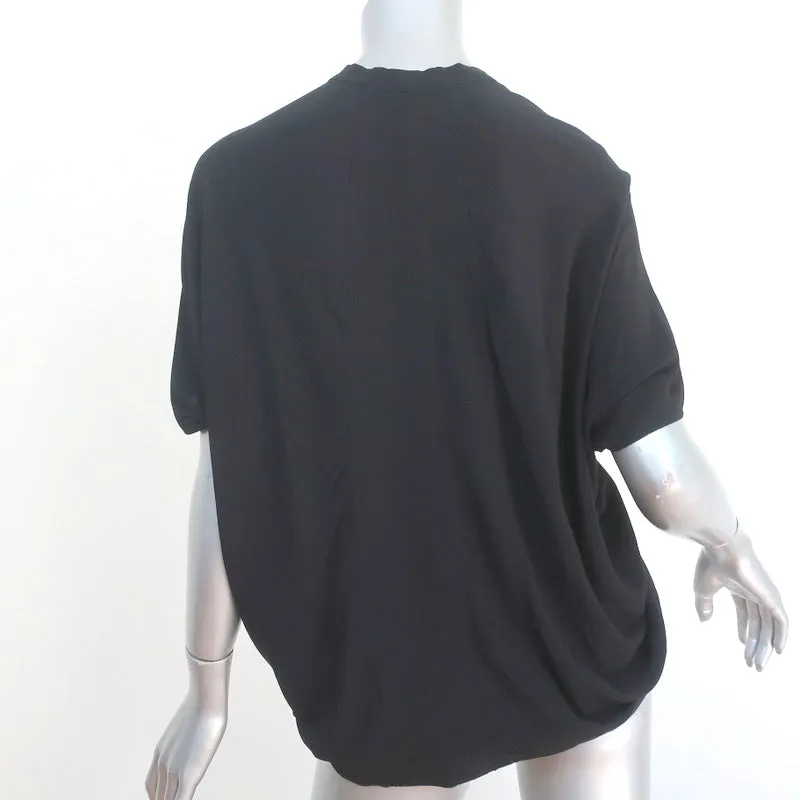 Helmut Lang Button Down Blouse Axio Black Crepe Size Petite Short Sleeve Top