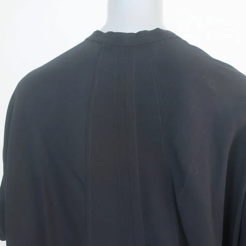 Helmut Lang Button Down Blouse Axio Black Crepe Size Petite Short Sleeve Top