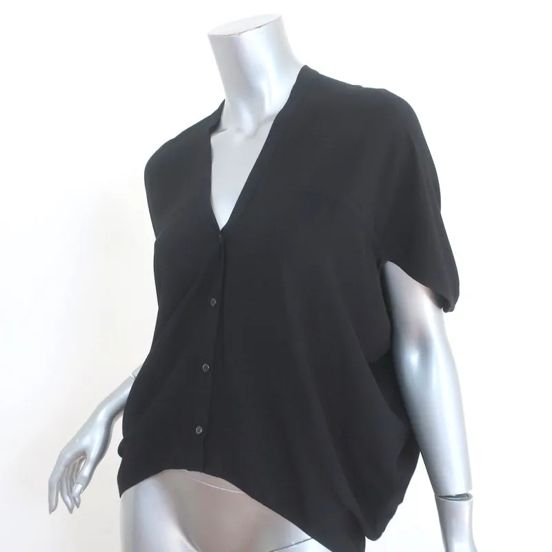 Helmut Lang Button Down Blouse Axio Black Crepe Size Petite Short Sleeve Top