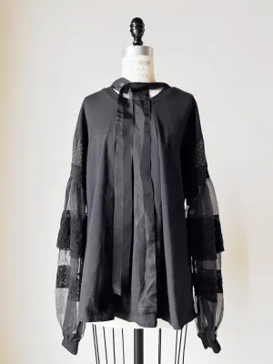 holiday lace and organza sleeve top