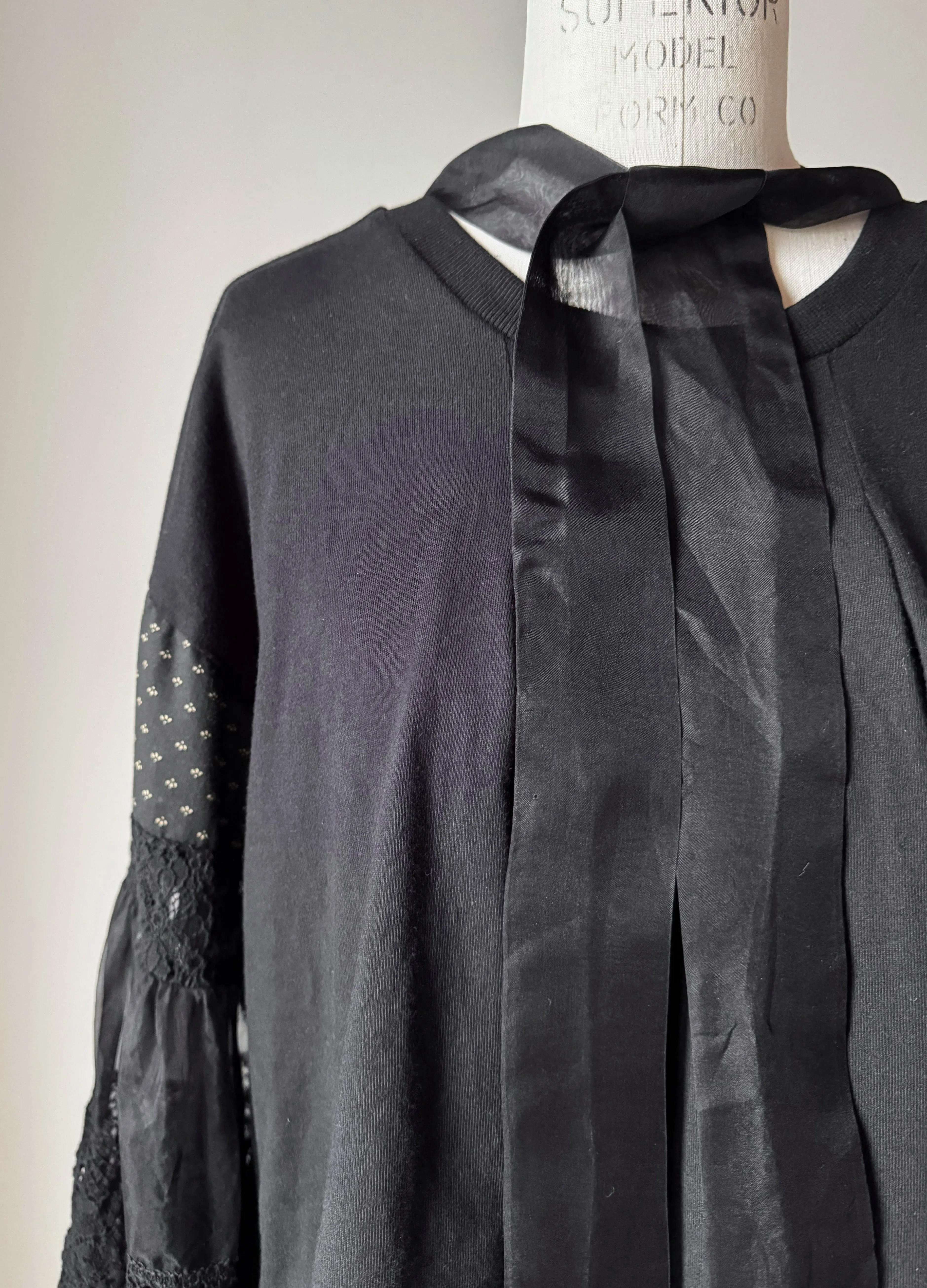 holiday lace and organza sleeve top