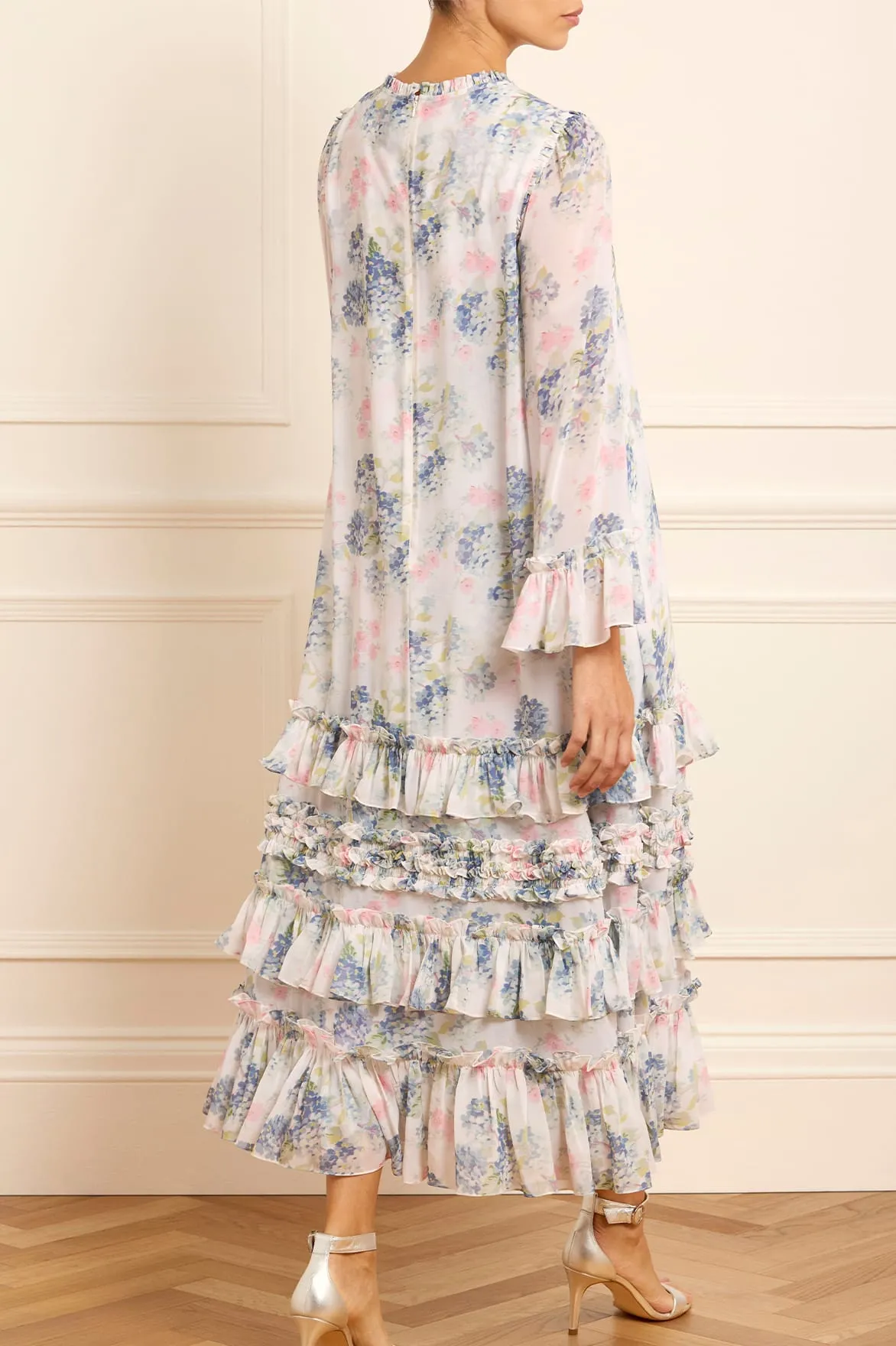 Hydrangea Chiffon Round Neck Ankle Gown