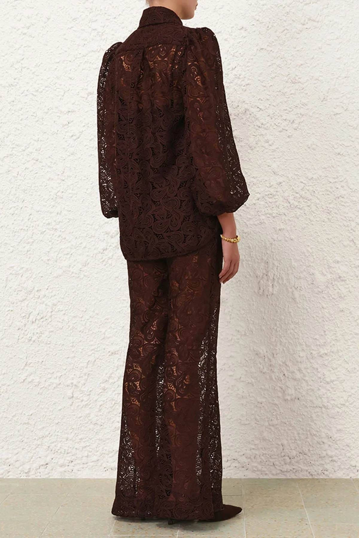 Illustration Lace Blouse in Chocolate