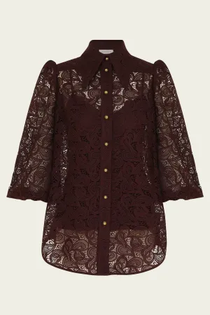 Illustration Lace Blouse in Chocolate